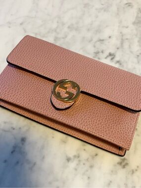 Gucci Blush Pink Leather Continental Wallet with Gold Double G